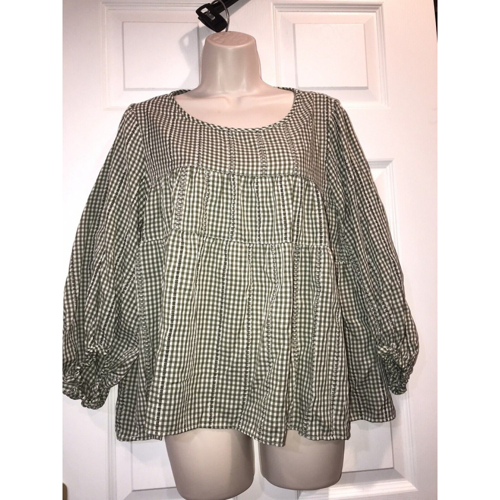 NWT Max Studio Women’s 3/4 Sleeve Top Blouse $98 Pullover Plaid S